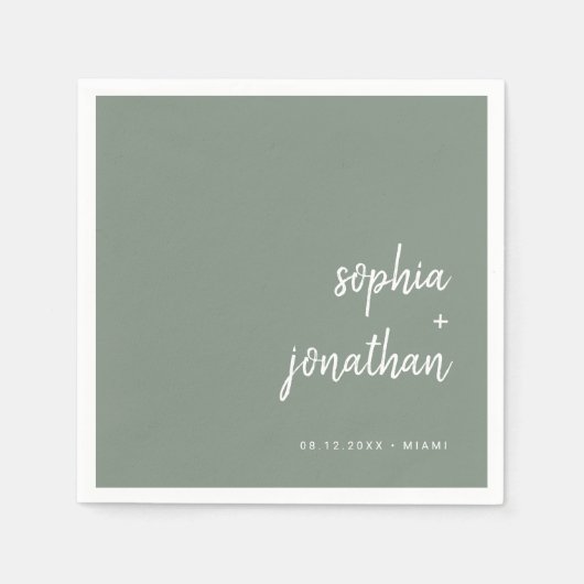 Modernes Minimalistisches Skript | Sage Green Wedd Serviette (Vorderseite)