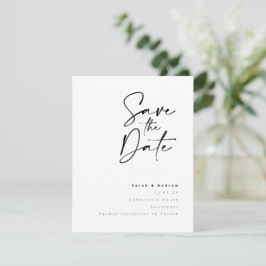 Modernes Minimalistisches Skript Save the Date (Stehend Vorderseite)