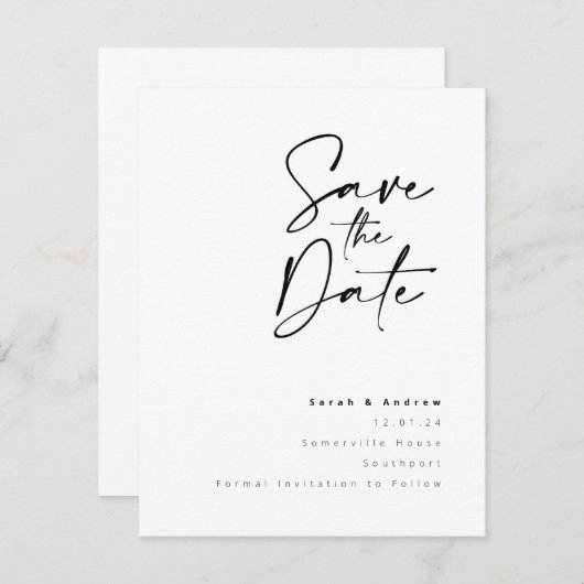 Modernes Minimalistisches Skript Save the Date (Vorne/Hinten)
