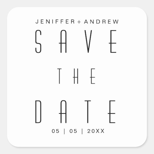 Modernes Minimalistisches Skript Save the Date Quadratischer Aufkleber (Vorderseite)