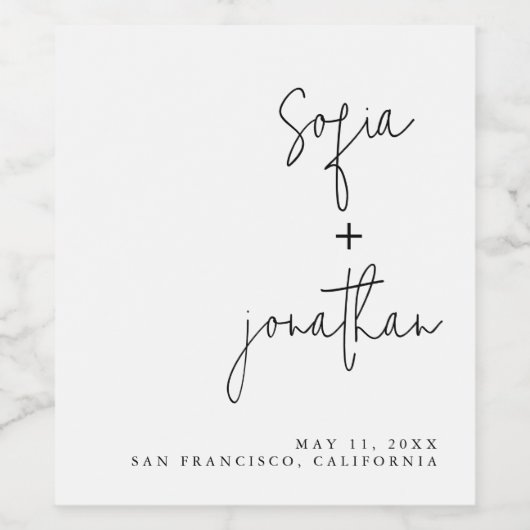 Modernes Minimalistisches Skript | Schwarz-Weiß-Ho Weinetikett (Einzelnes Label)