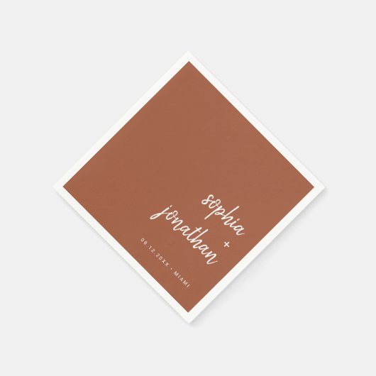 Modernes Minimalistisches Skript | Terracotta Wedd Serviette (Ecke)