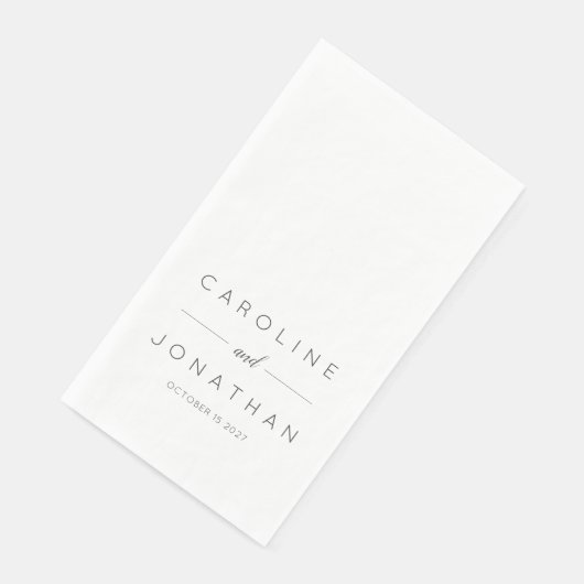 Modernes Minimalistisches Skript Weißes Brautpaar Serviette (Ecke)