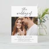 Modernes Minimalistisches Skript | Zwei Fotos Hoch Einladung (Stehend Vorderseite)