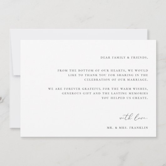 Modernes Minimalistisches SkriptWedding-Foto Dankeskarte (Rückseite)