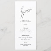Modernes Minimalistisches SkriptWedding Menu Menükarte (Vorderseite)