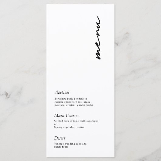 Modernes Minimalistisches SkriptWedding Menu Menükarte (Vorderseite)
