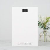Modernes Minimalistisches Solides Schwarzes Monogr Briefpapier (Stehend Vorderseite)
