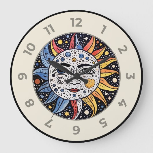 Modernes Minimalistisches Sonnenmongramm Große Wanduhr (Vorderseite)