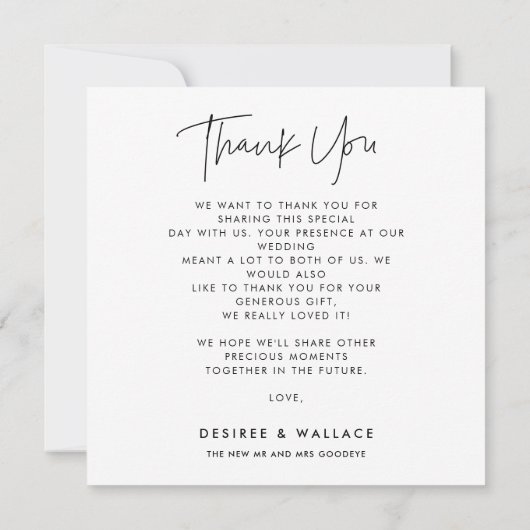 Modernes Minimalistisches Square Wedding Foto Dankeskarte (Rückseite)