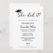 Modernes Minimalistisches tat sie es Abschluss Einladung (Vorne/Hinten)