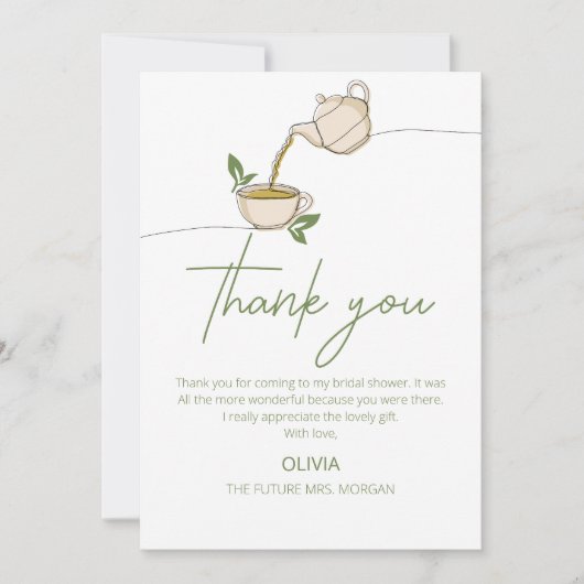 Modernes Minimalistisches Tee-Party Brautparty Dankeskarte (Vorderseite)
