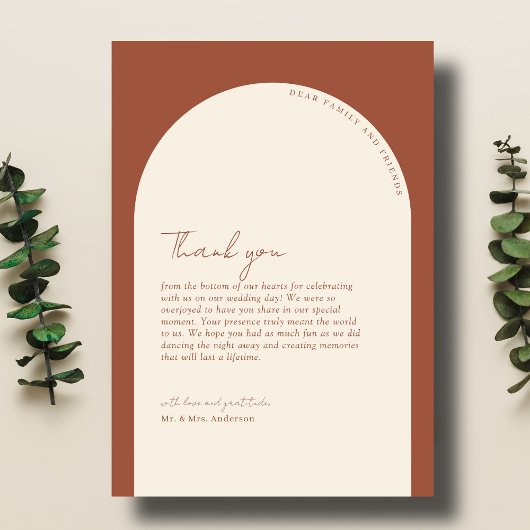 Modernes Minimalistisches Terracotta Arch Wedding  Dankeskarte