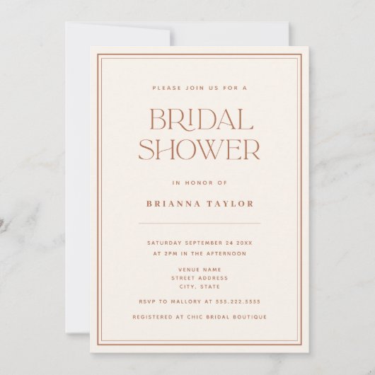 Modernes Minimalistisches Terracotta-Brautparty Einladung (Vorderseite)