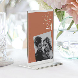 Modernes Minimalistisches Terracotta Wedding Foto Tischnummer
