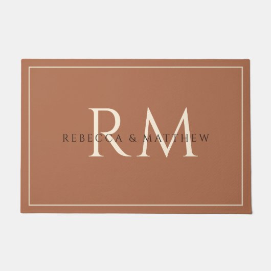 Modernes minimalistisches Terrakotta-Paar-Monogram Fußmatte (Vorderseite)
