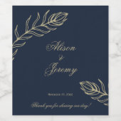 Modernes Minimalistisches Tief Blau & Gold Botanis Weinetikett (Einzelnes Label)