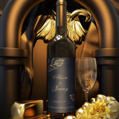 Modernes Minimalistisches Tief Blau & Gold Botanis Weinetikett