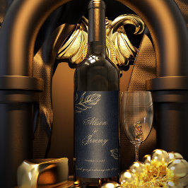 Modernes Minimalistisches Tief Blau & Gold Botanis Weinetikett