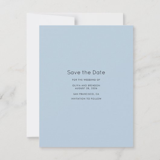 Modernes Minimalistisches, trostloses, blaues Save Save The Date (Rückseite)
