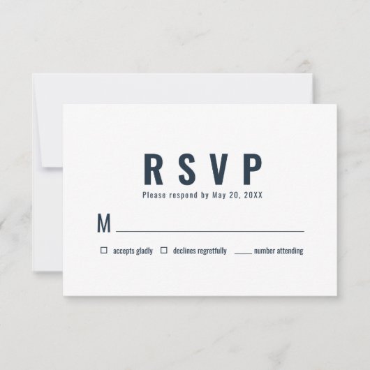 Modernes + Minimalistisches Typografie-Hochzeitssz RSVP Karte (Vorderseite)