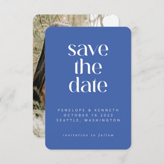 Modernes Minimalistisches Ultramarine Blue Einfach Save The Date (Vorne/Hinten)