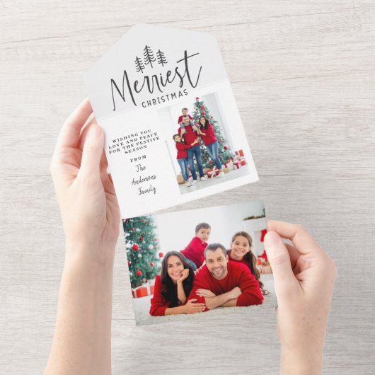 Modernes, minimalistisches Weihnachtsbaum rustikal All In One Einladung (Abreißen)