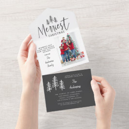 Modernes, minimalistisches Weihnachtsbaum rustikal All In One Einladung