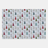 Modernes Minimalistisches Weihnachtsbaum Set Blue  Geschenkpapier Set (Vorderseite)