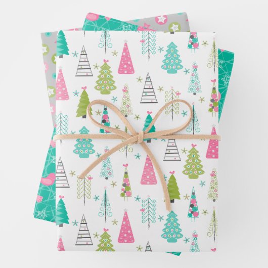 Modernes Minimalistisches Weihnachtsbaum Set Rosa  Geschenkpapier Set (Beispiel)