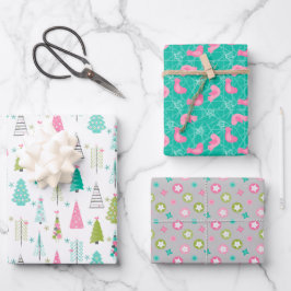 Modernes Minimalistisches Weihnachtsbaum Set Rosa Geschenkpapier Set