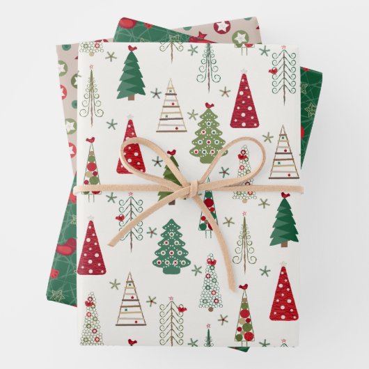 Modernes Minimalistisches Weihnachtsbaum Set Rot G Geschenkpapier Set (Beispiel)