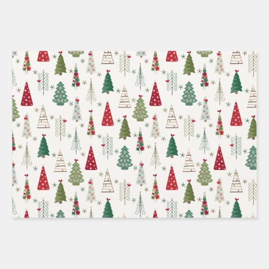 Modernes Minimalistisches Weihnachtsbaum Set Rot G Geschenkpapier Set (Vorderseite)