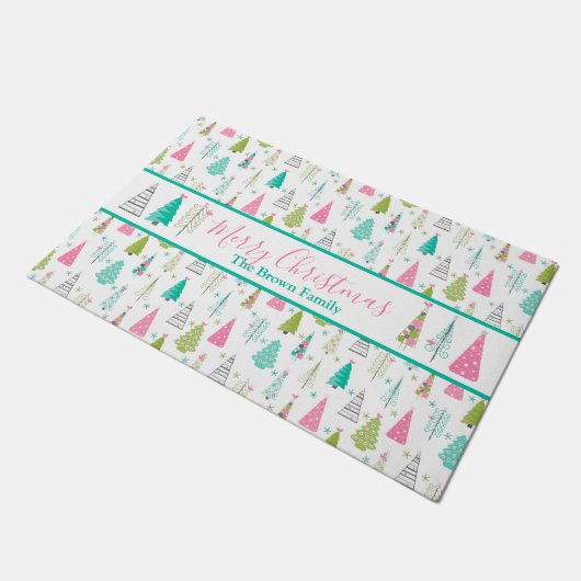 Modernes Minimalistisches Weihnachtsbaummuster Ros Fußmatte (Schrägansicht)