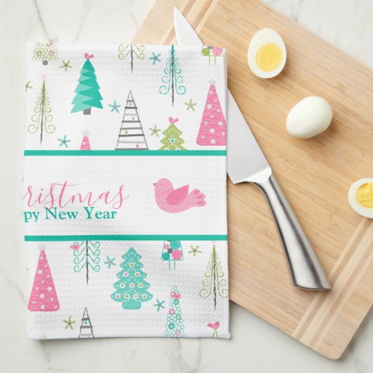 Modernes Minimalistisches Weihnachtsbaummuster Ros Geschirrtuch (Viertel Falte)