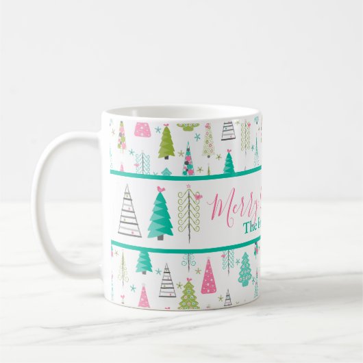 Modernes Minimalistisches Weihnachtsbaummuster Ros Kaffeetasse (Links)