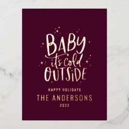 Modernes, minimalistisches Weihnachtsburgund-elega Folien Feiertagspostkarte