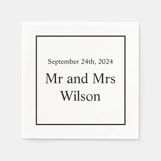 Modernes Minimalistisches Weiß am Schwarzen Abende Serviette (Vorderseite)