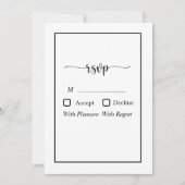 Modernes Minimalistisches Weiß auf schwarzer RSVP- Einladung (Vorderseite)