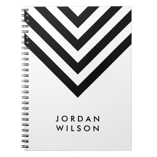 Modernes Minimalistisches Weiß mit schwarzem Zickz Notizblock (Vorderseite)