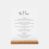 Modernes, Minimalistisches Weißes Hochzeitmenü Acrylschild (Vorderseite)