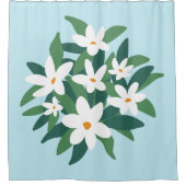 Modernes Minimalistisches Weißes Jasmine-Floral au Duschvorhang (Vorderseite)
