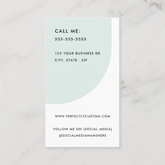 Modernes, minimalistisches, weißes Licht, staubgrü Visitenkarte (Rückseite)