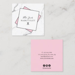 Modernes, minimalistisches weißes Marmor und rosa Quadratische Visitenkarte