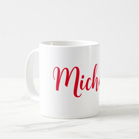 Modernes Minimalistisches Weißes Rot - Name hinzuf Kaffeetasse (Vorderseite Links)