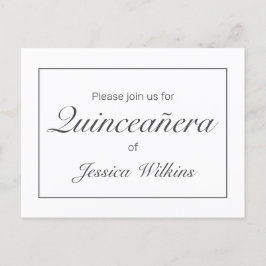 Modernes Minimalistisches Weißes Schwarzes Quinceñ Ankündigungspostkarte