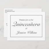 Modernes Minimalistisches Weißes Schwarzes Quinceñ Ankündigungspostkarte (Vorne/Hinten)