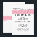 Modernes Minimalistisches Weißrosa Pinselstrich Sw Einladung<br><div class="desc">Diese moderne und minimalistische 16 . Geburtstag Geburtstagsfeier ist perfekt für Ihre junge Teenagerin. Es ist mit einem handlackierten Bublegum rosa Pinselstrich auf einem einfachen weißen Hintergrund mit schwarzer Typografie versehen. Es ist elegant, mädchenhaft und hübsch für die besondere Veranstaltung Ihrer Tochter! ***WICHTIGE HINWEIS FÜR DESIGN: Für individuelle Designanfragen, wie...</div>