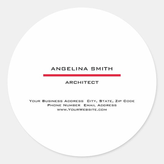 Modernes Minimalistisches Weißrot Beruflich Runder Aufkleber (Vorderseite)