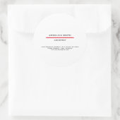 Modernes Minimalistisches Weißrot Beruflich Runder Aufkleber (Tasche)